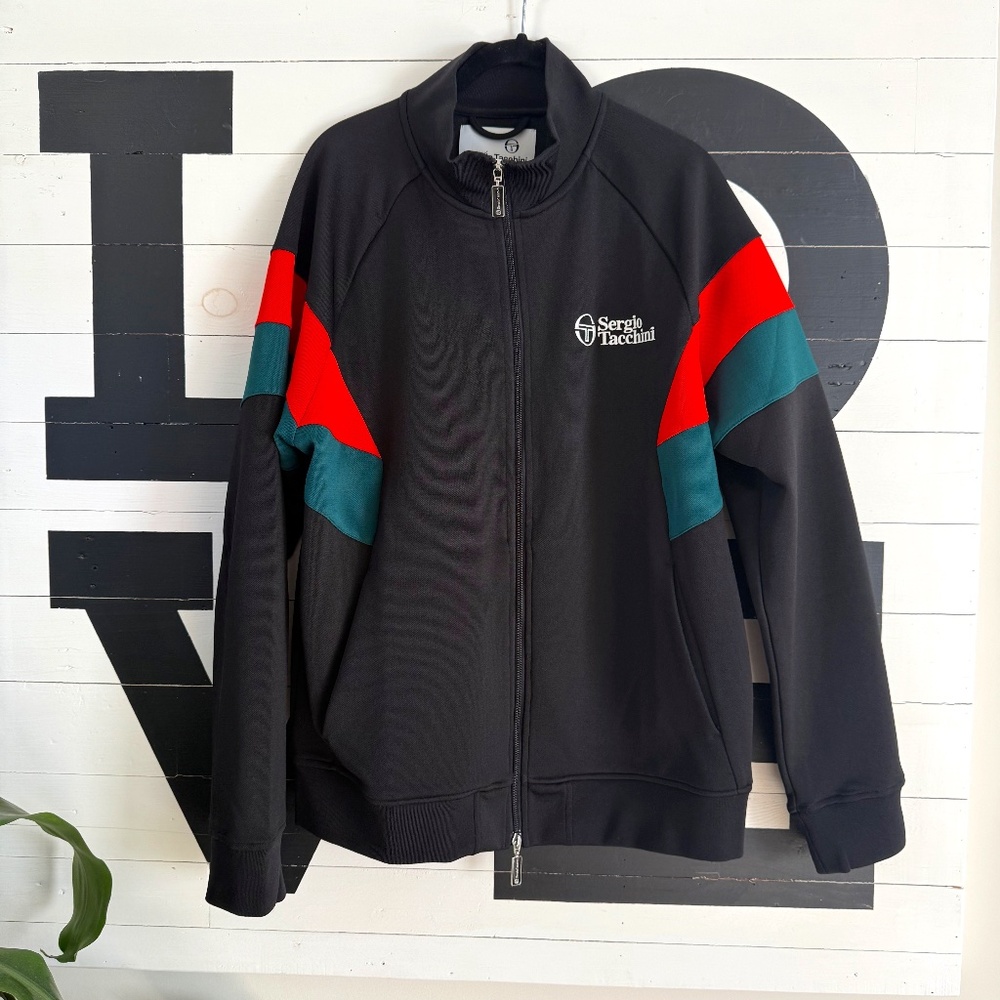 Sergio Tacchini Track Jacket- Black w/ Red/Green Sleeves Size L